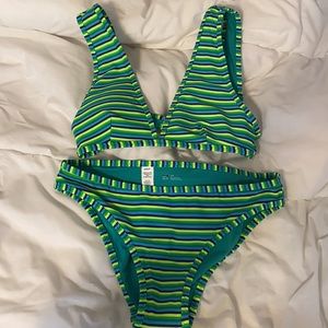 Aerie XS striped v neck bikini swimsuit